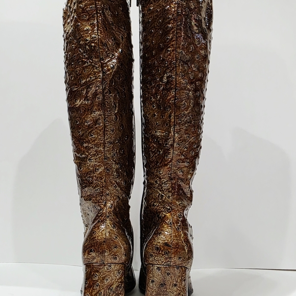 Vittorio Valsecchi OSTRICH BROWN Leather Metallic Knee High Boot 35.5 US 5.5 New - Picture 8 of 16